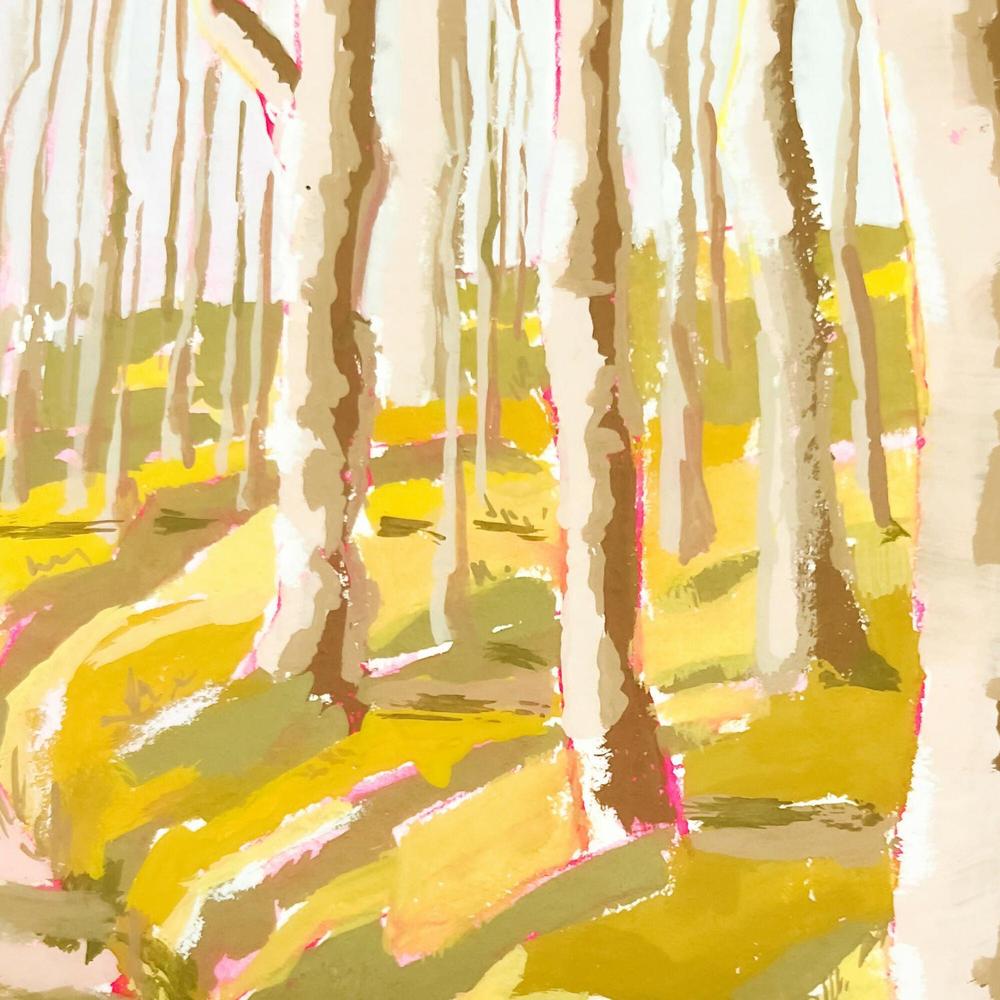 Forest Path In Autumn Original Gouache Painting-by-Lucrecia Caporale-original art-Gioia