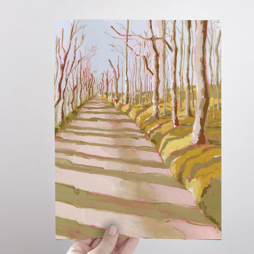 Forest Path In Autumn Original Gouache Painting-by-Lucrecia Caporale-original art-Gioia