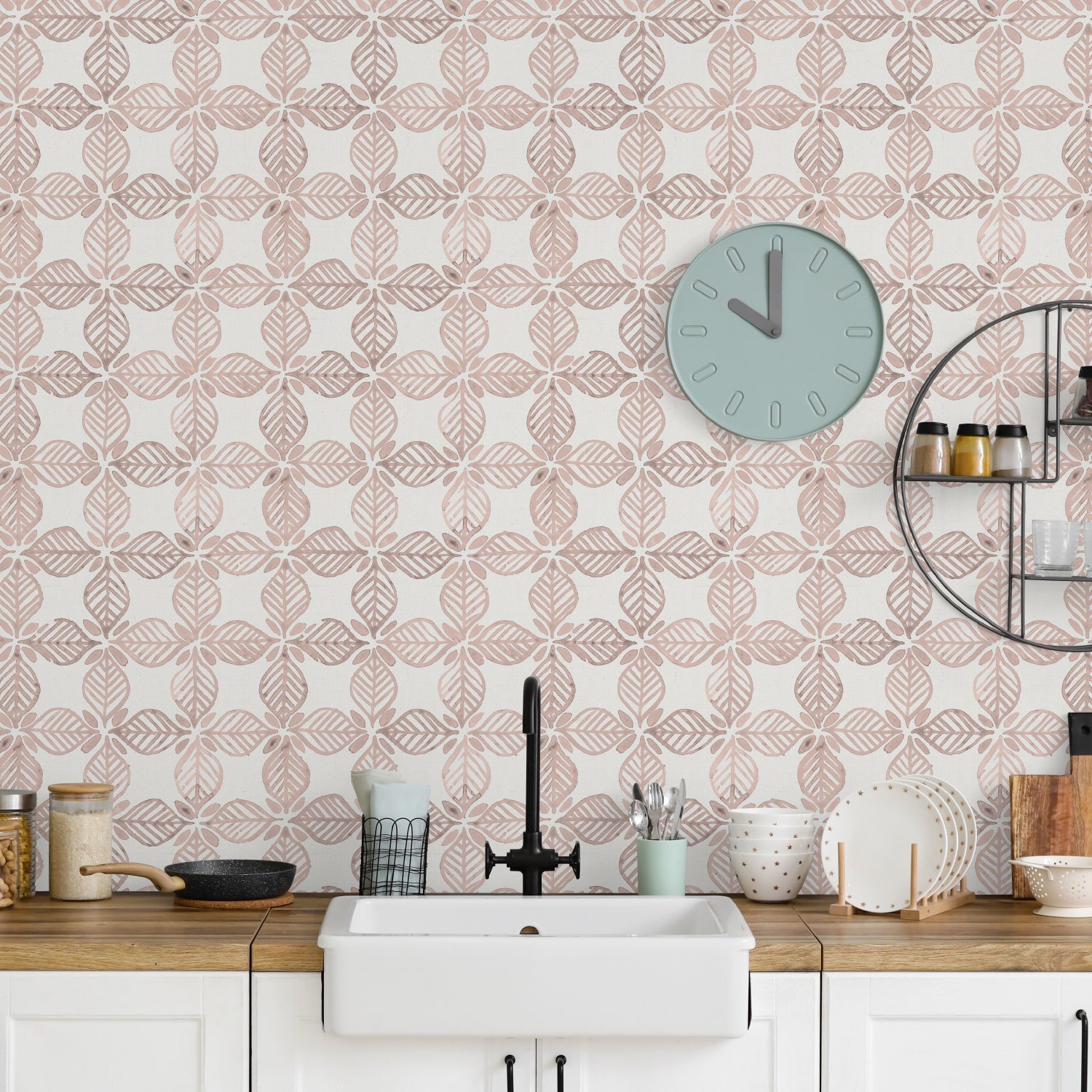 Fresh Farmhouse Pattern Pink, Wallpaper