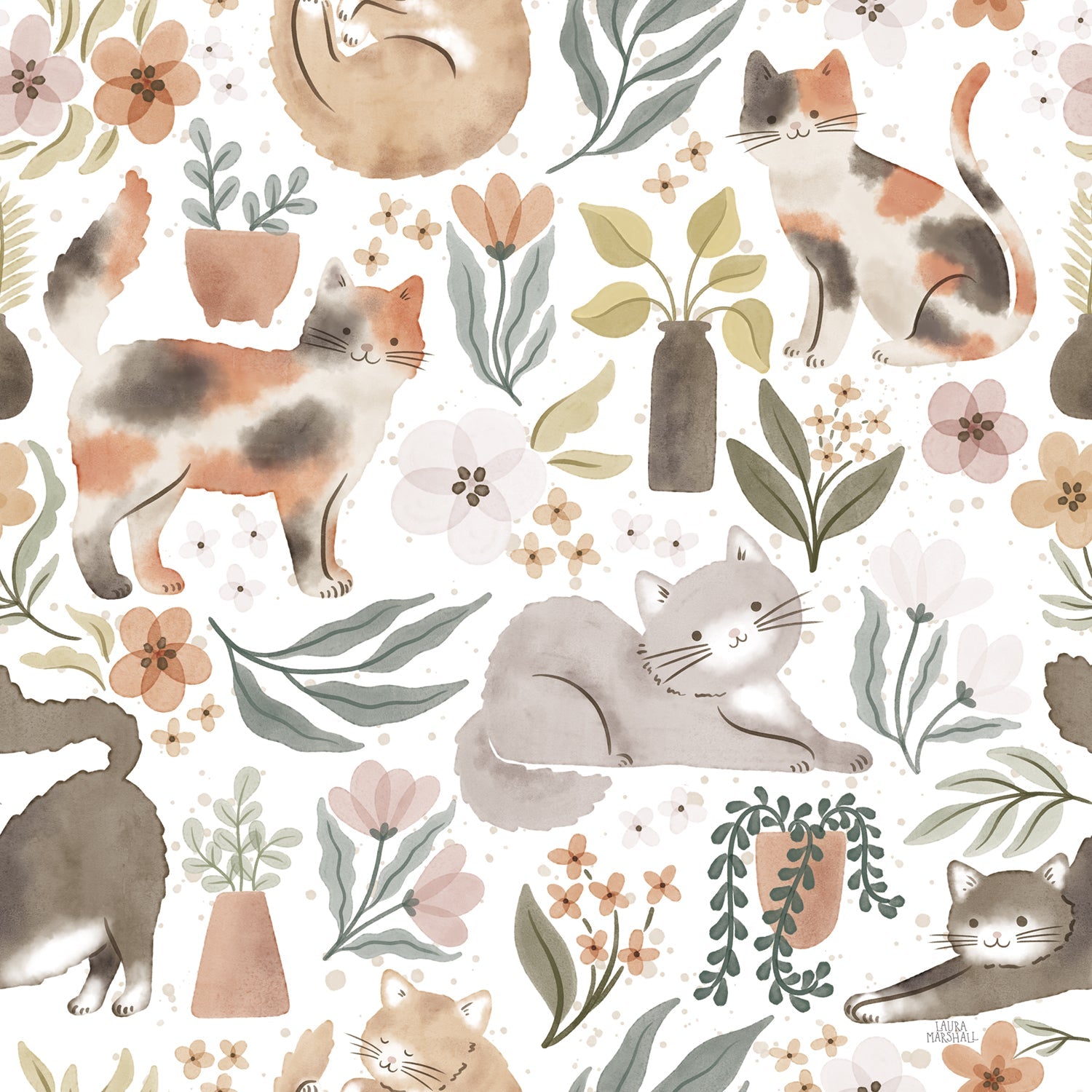 Garden Friends Pattern I, Style A, Wallpaper
