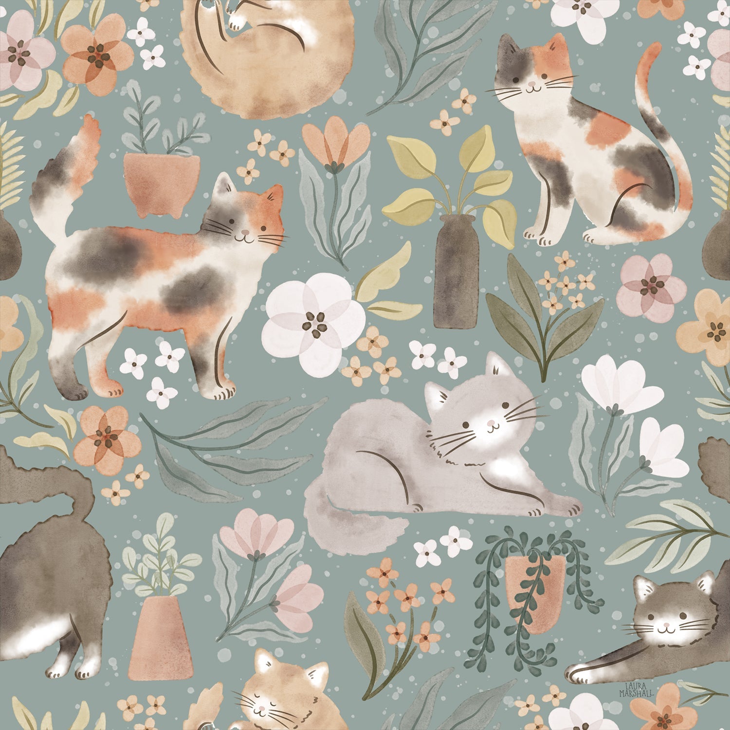 Garden Friends Pattern I, Style B, Wallpaper