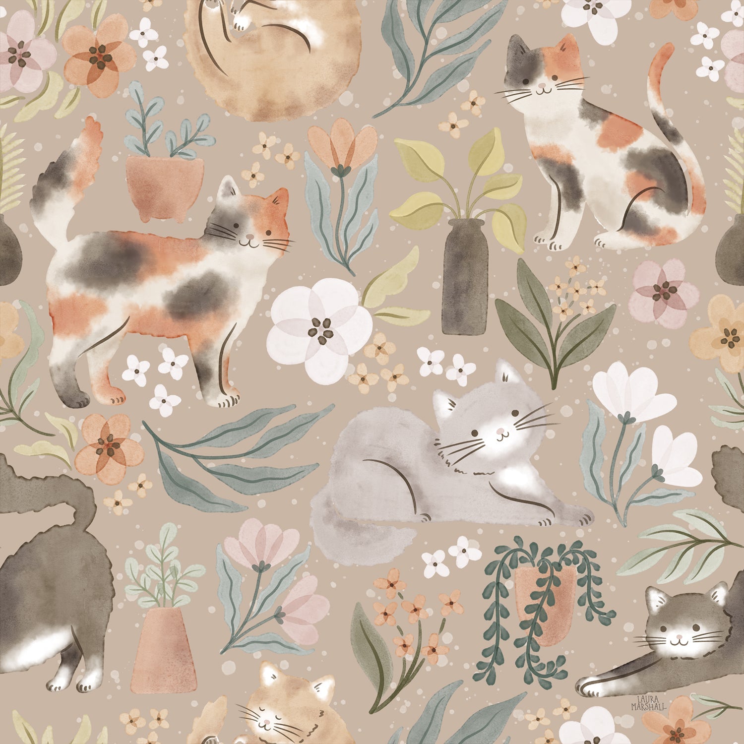 Garden Friends Pattern I, Style C, Wallpaper