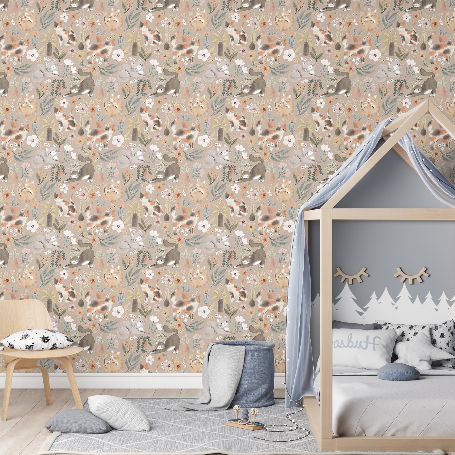 Garden Friends Pattern I, Style C, Wallpaper