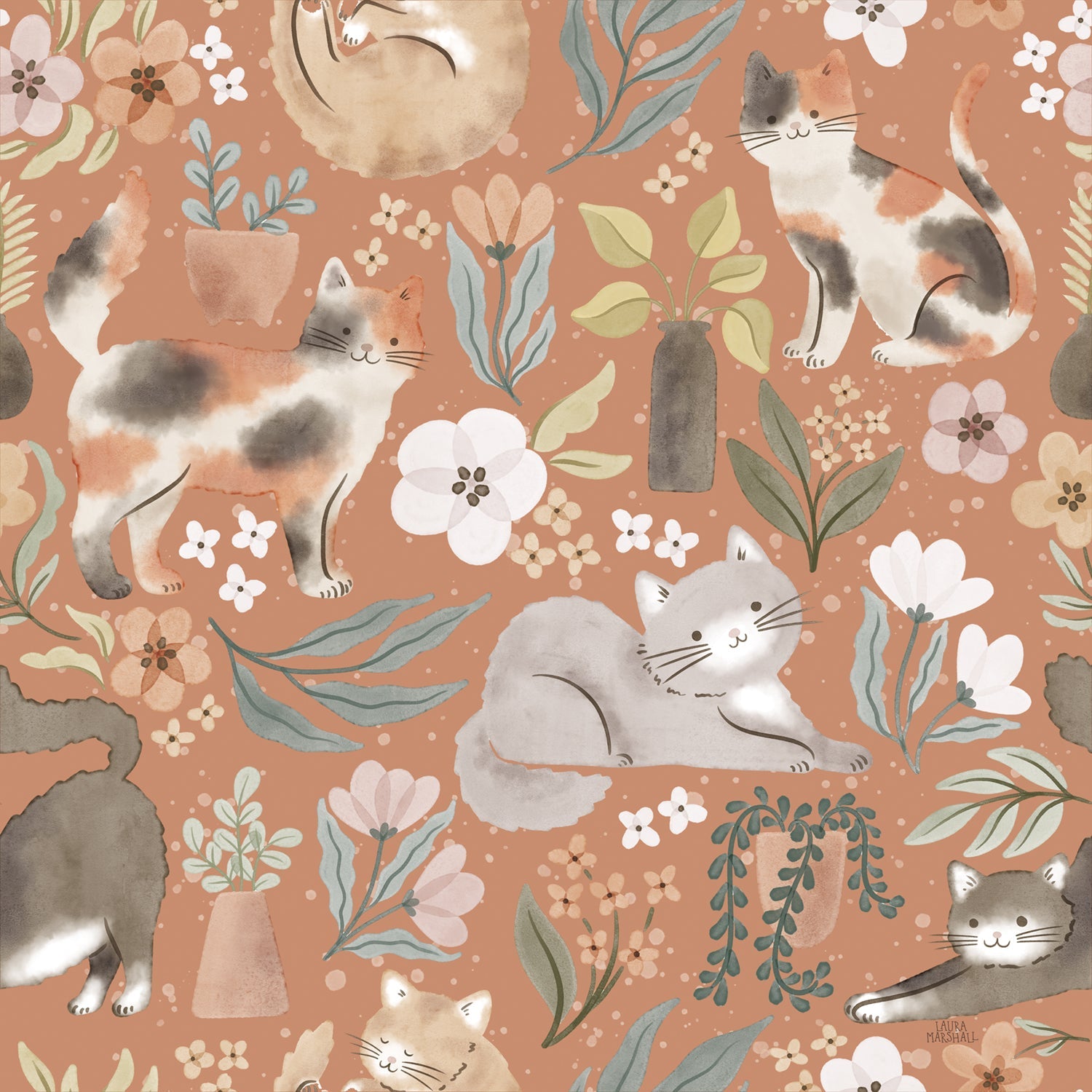 Garden Friends Pattern I, Style D, Wallpaper