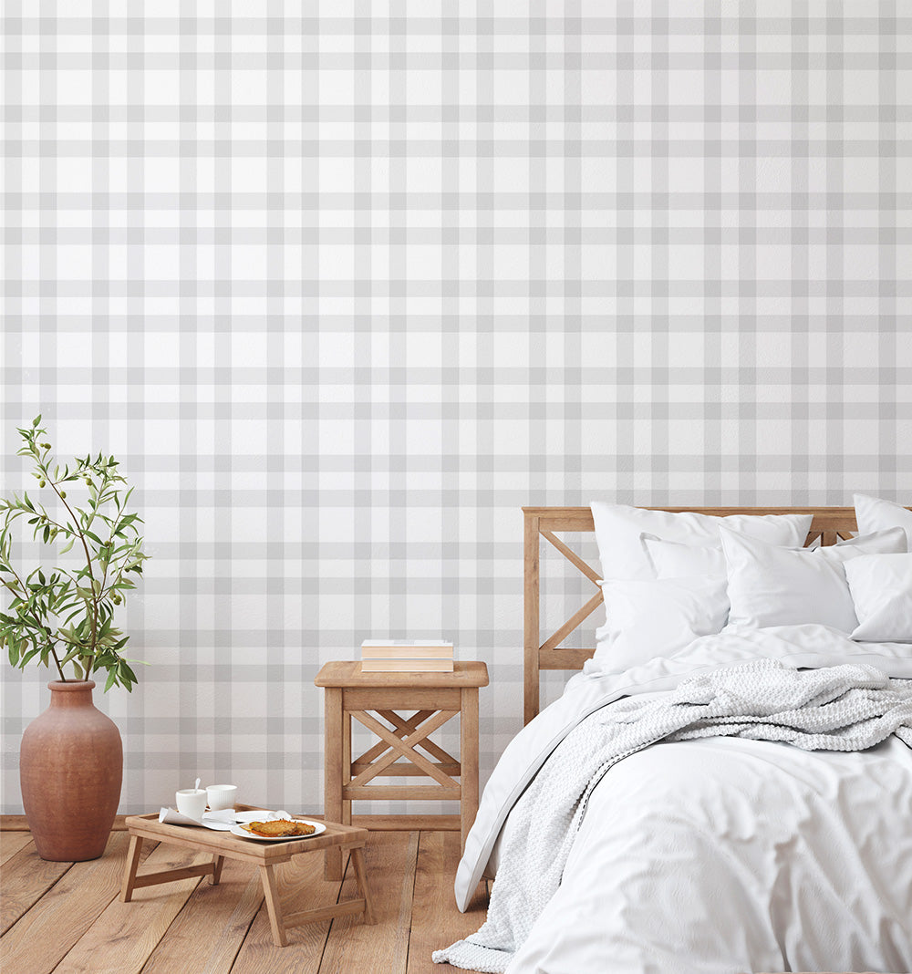 Gingham Grey Wallpaper Wallpaper self adhesive removable Gioia Wall Art
