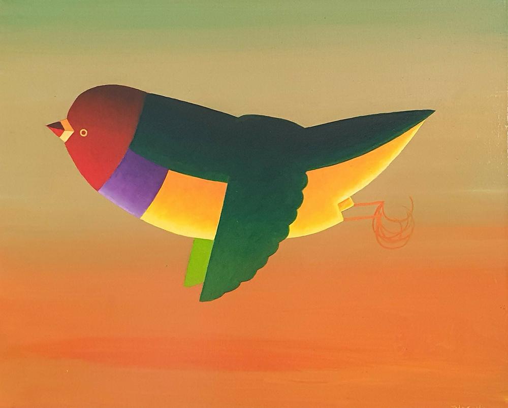 Gouldian Finch across Red Desert-by-John Graham-original art-Gioia