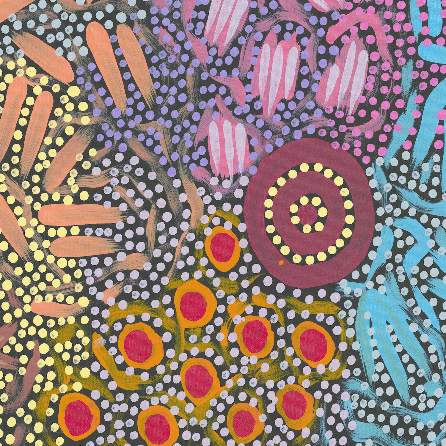 Grandmothers Country, Acrylic on Canvas, 88x100cm , Original Artwork-by-Azeza Possum-original art-Gioia