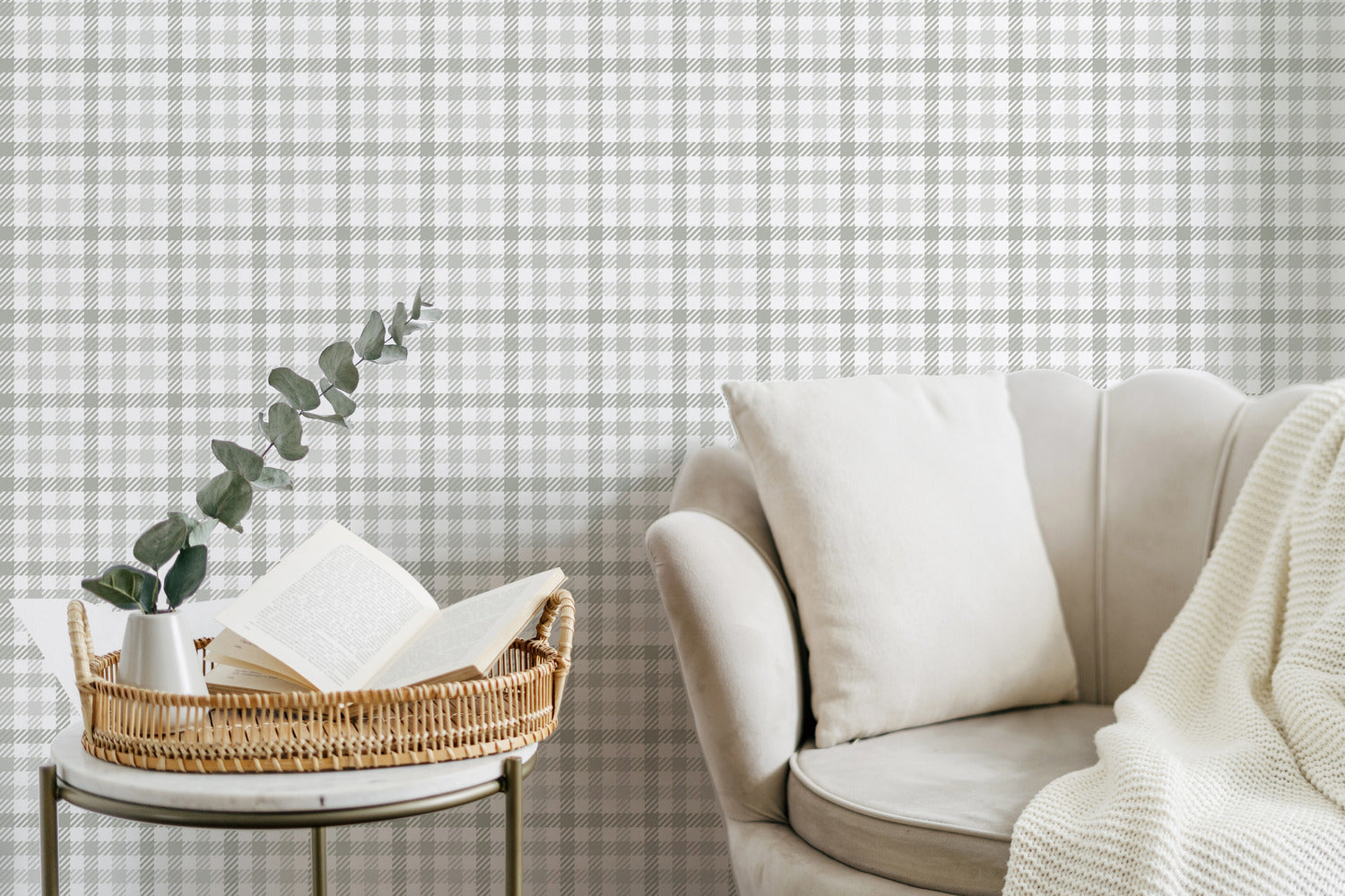 Grass Green Gingham Wallpaper