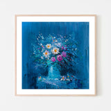 Flowers In Blue , Hand-Painted Canvas