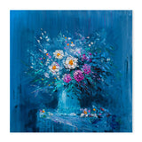 Flowers In Blue , Hand-Painted Canvas