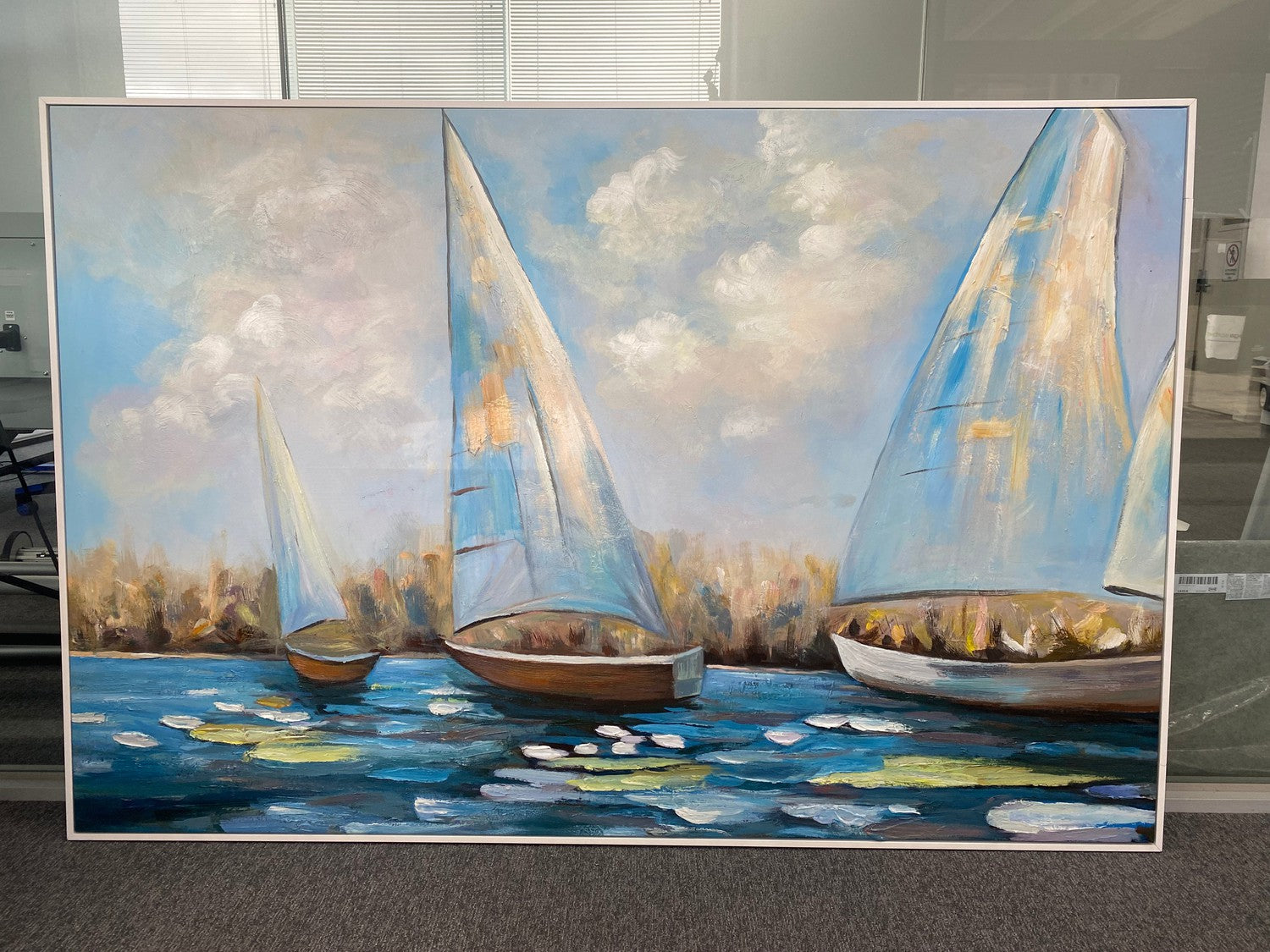 Sailing At Midday, Hand-Painted Canvas, 120x180cm, white frame