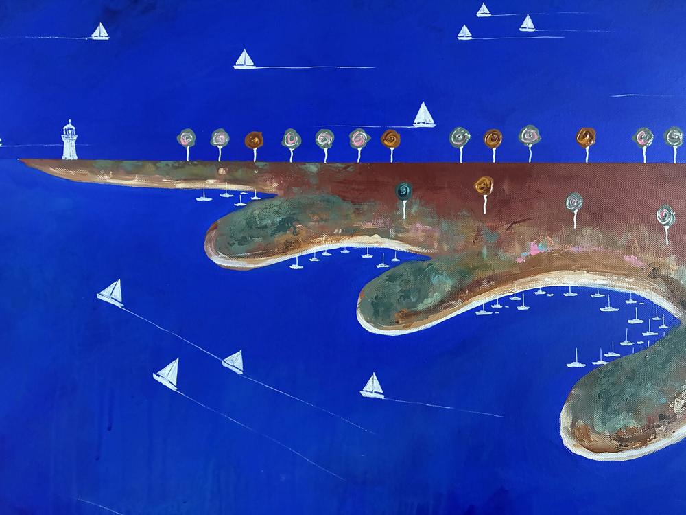Into the Blue, Beyond the Harbour-by-Peter Taylor Original Art-original art-Gioia