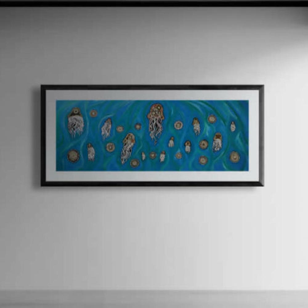 Jelly fish mob in deep water dreaming , Original Artwork-by-Emma Rigney-original art-Gioia