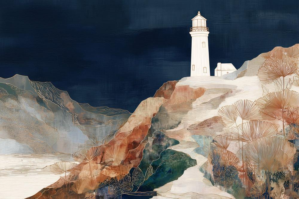 Coastal Lighthouse at Night
