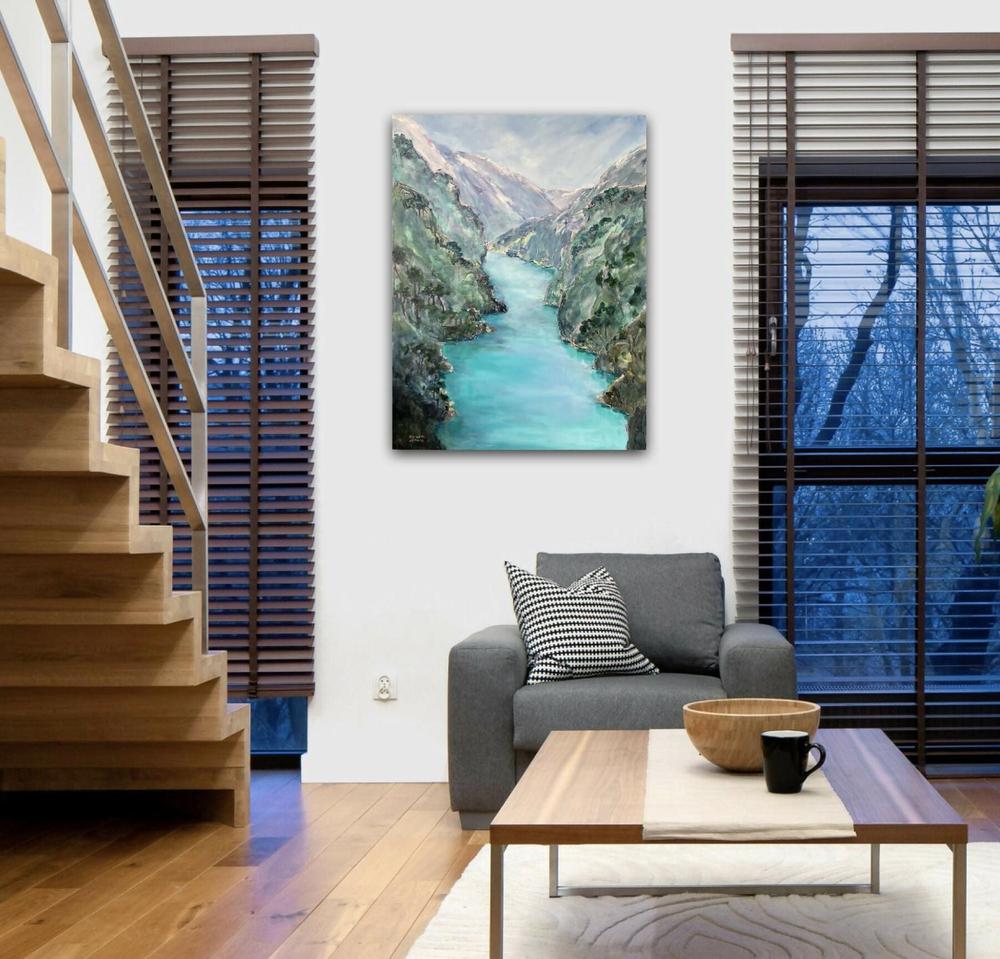 Kawarau River, Original Hand-Painted Canvas By Meredith Howse-by-Meredith Howse-original art-Gioia