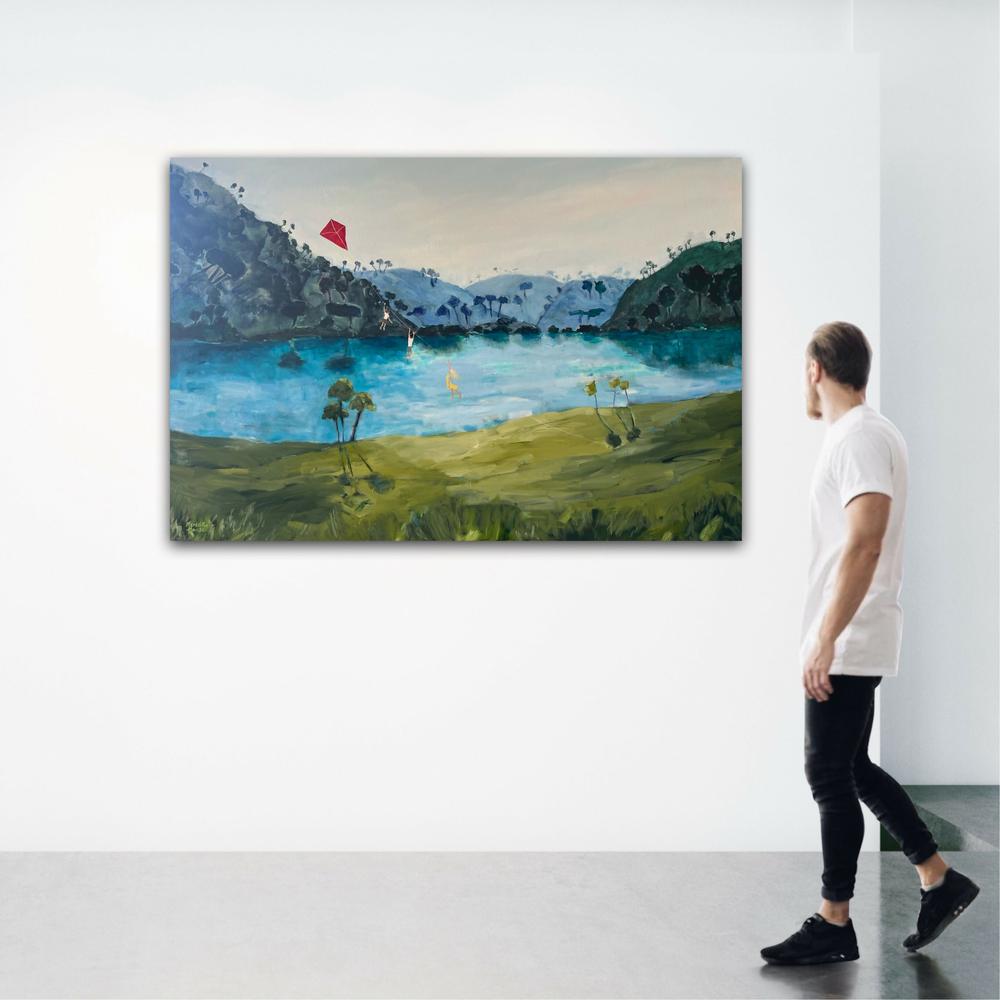 Kite Flying and Mountains, Original Hand-Painted Canvas By Meredith Howse-by-Meredith Howse-original art-Gioia