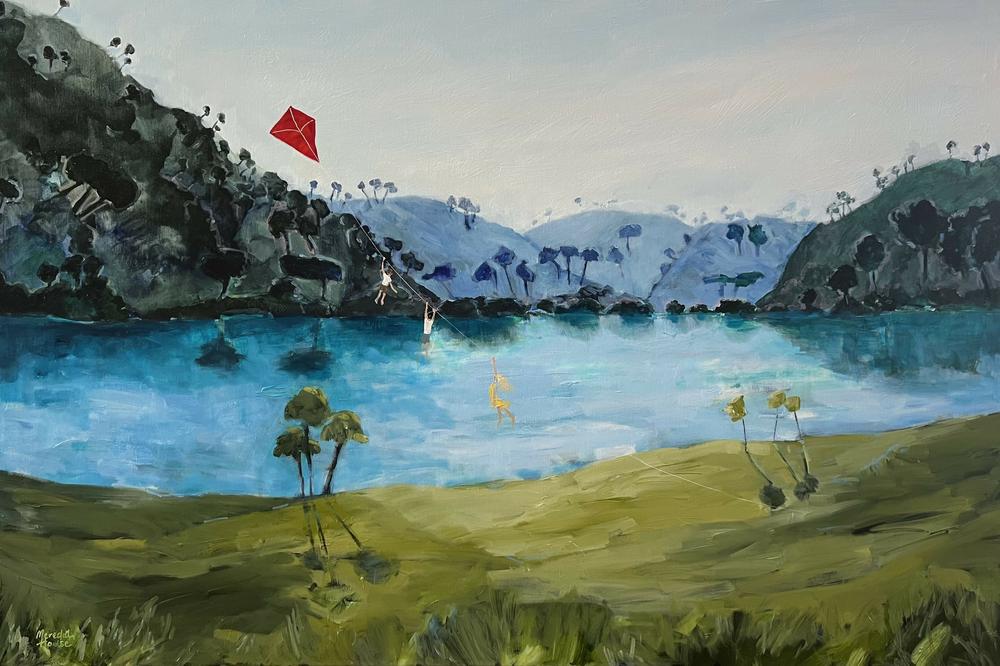 Kite Flying and Mountains, Original Hand-Painted Canvas By Meredith Howse-by-Meredith Howse-original art-Gioia