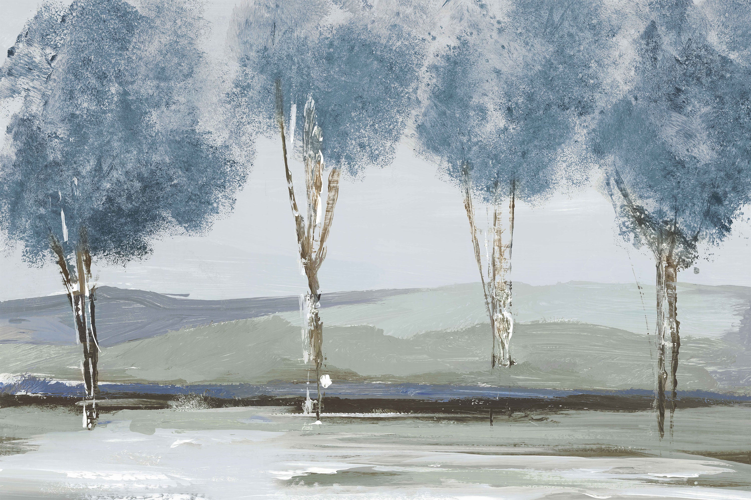 Golden Birch Tree Forest Blue Version