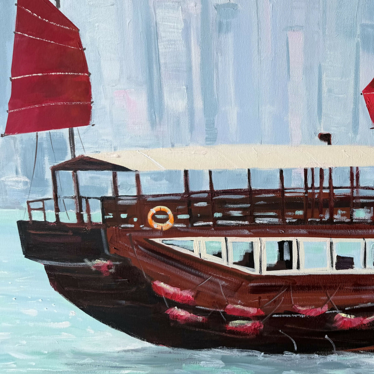 Hong Kong Harbour. Original hand-painted artwork by Meredith Howse.