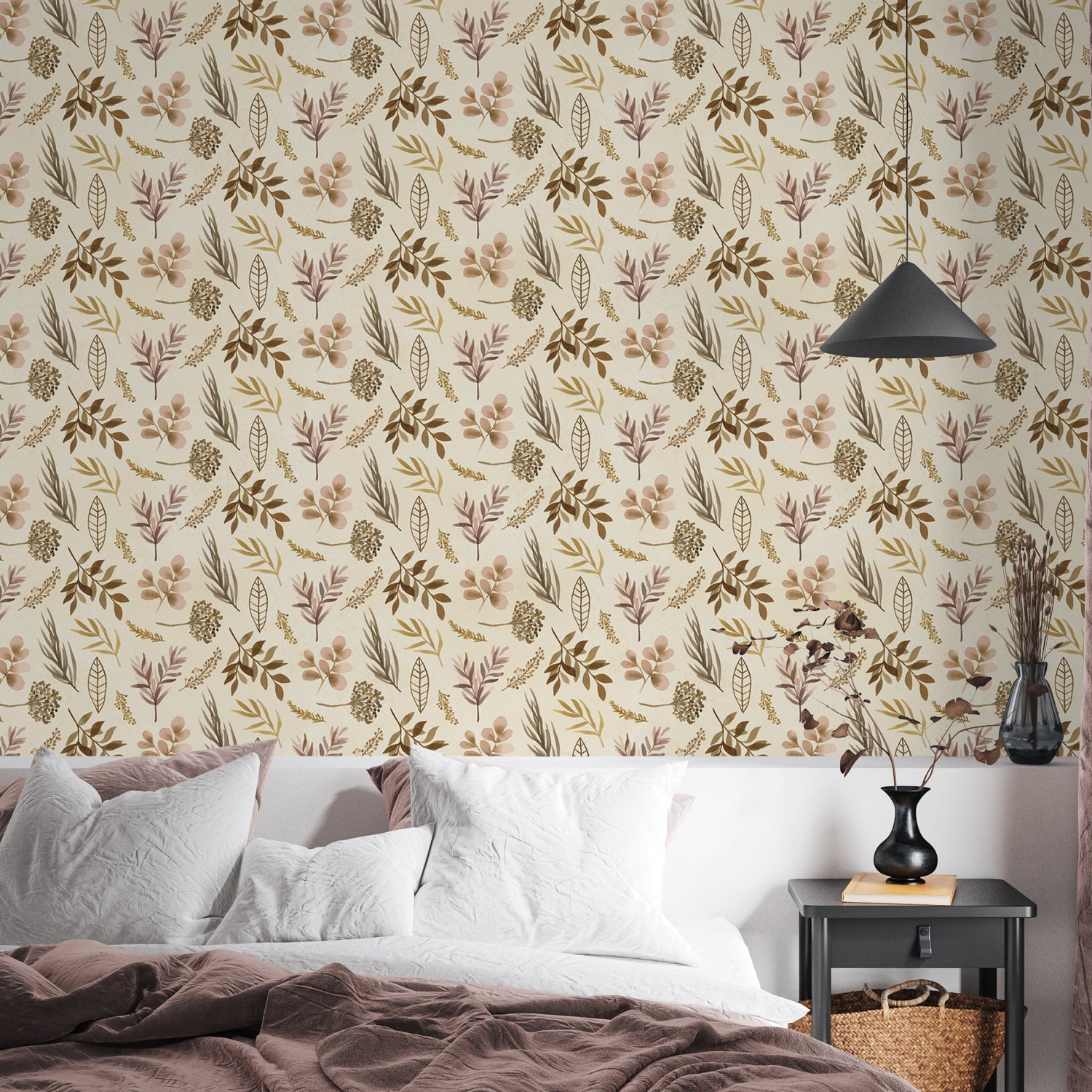 Leaf and Stem Pattern, Style A, Wallpaper