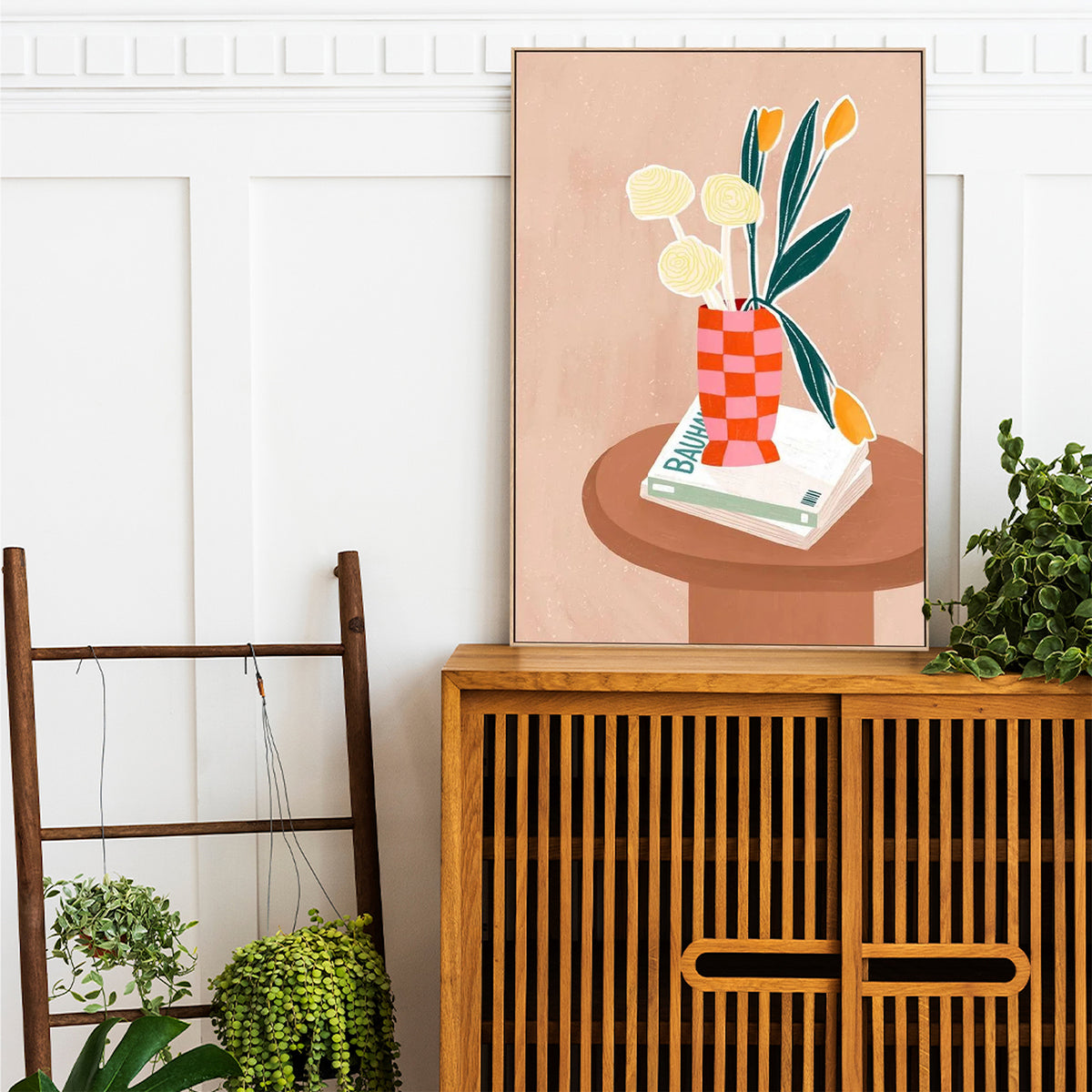 Flower With a Checkered Red Vase