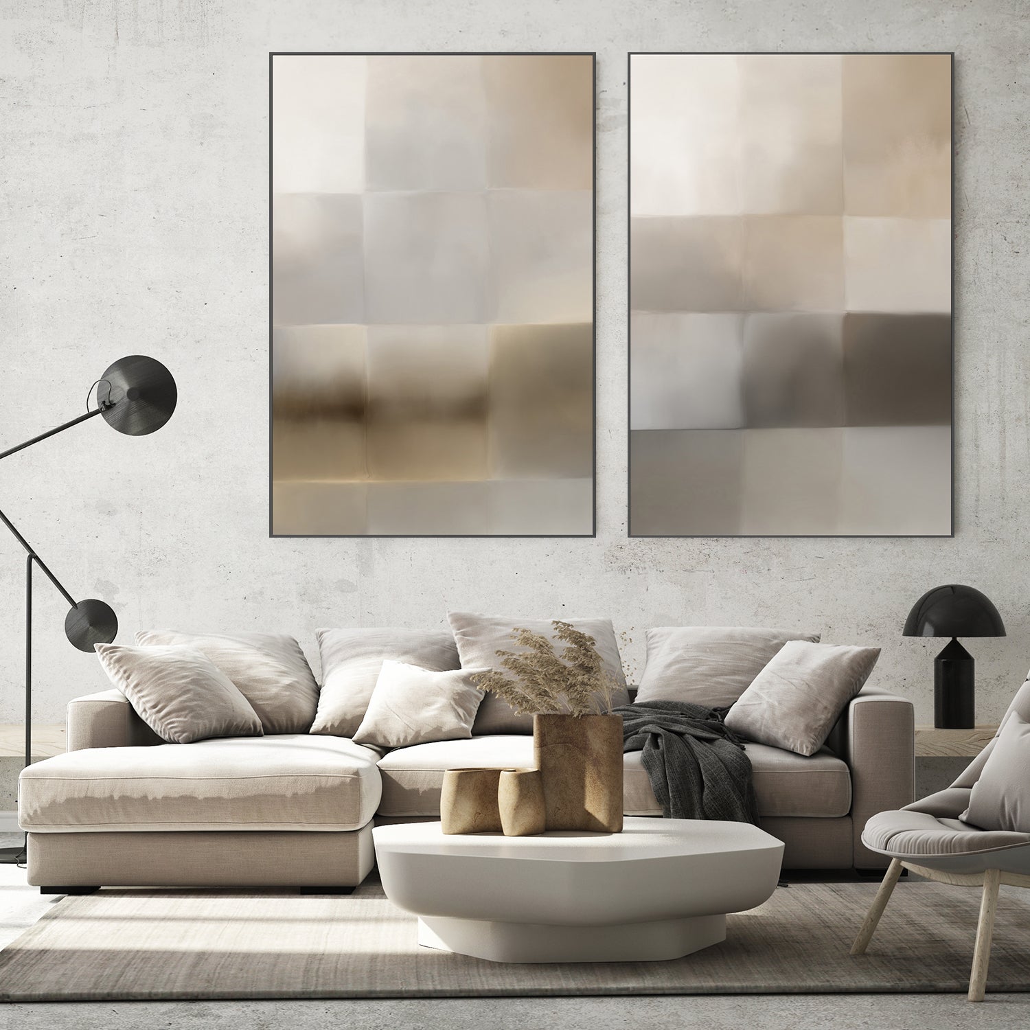 Next Time, Neutral Abstract, Style A & B, Set Of 2 , By Karine Tonial Grimm