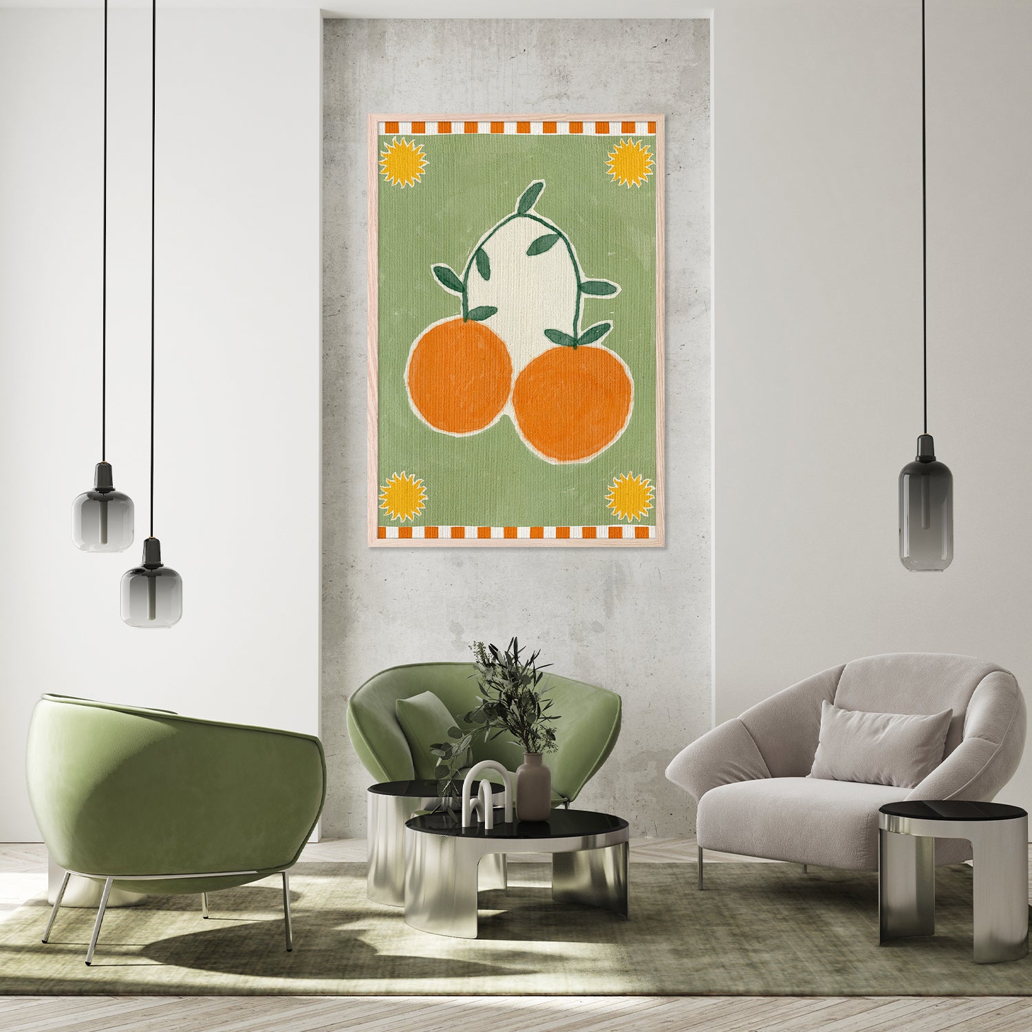 Orange Fruit On Green Background