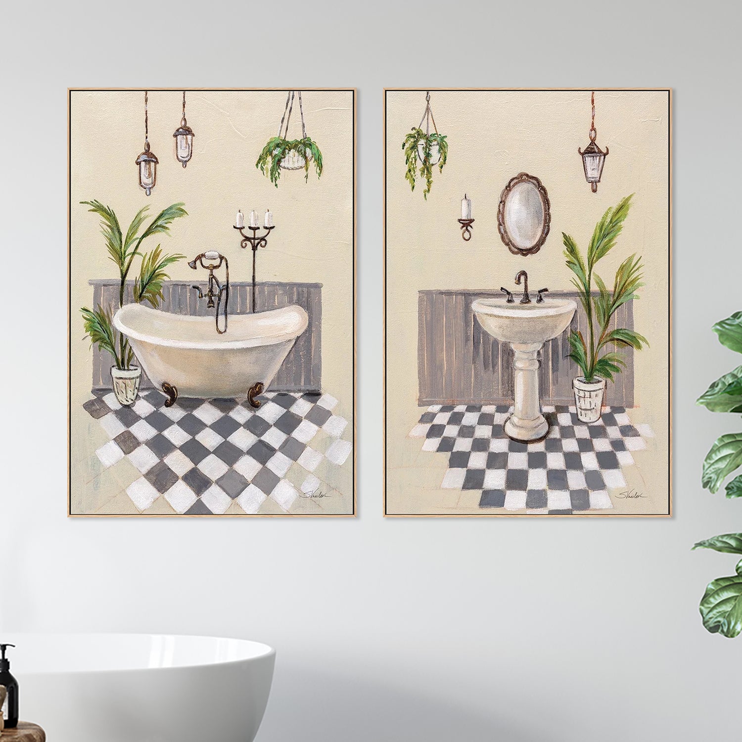 Gray Cottage Bathroom, Style A & B, Set of 2