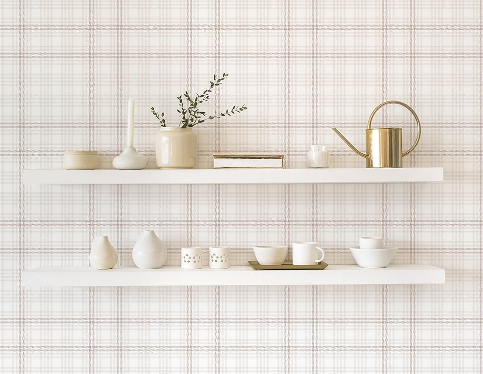 Lines of Tartan Beige Wallpaper
