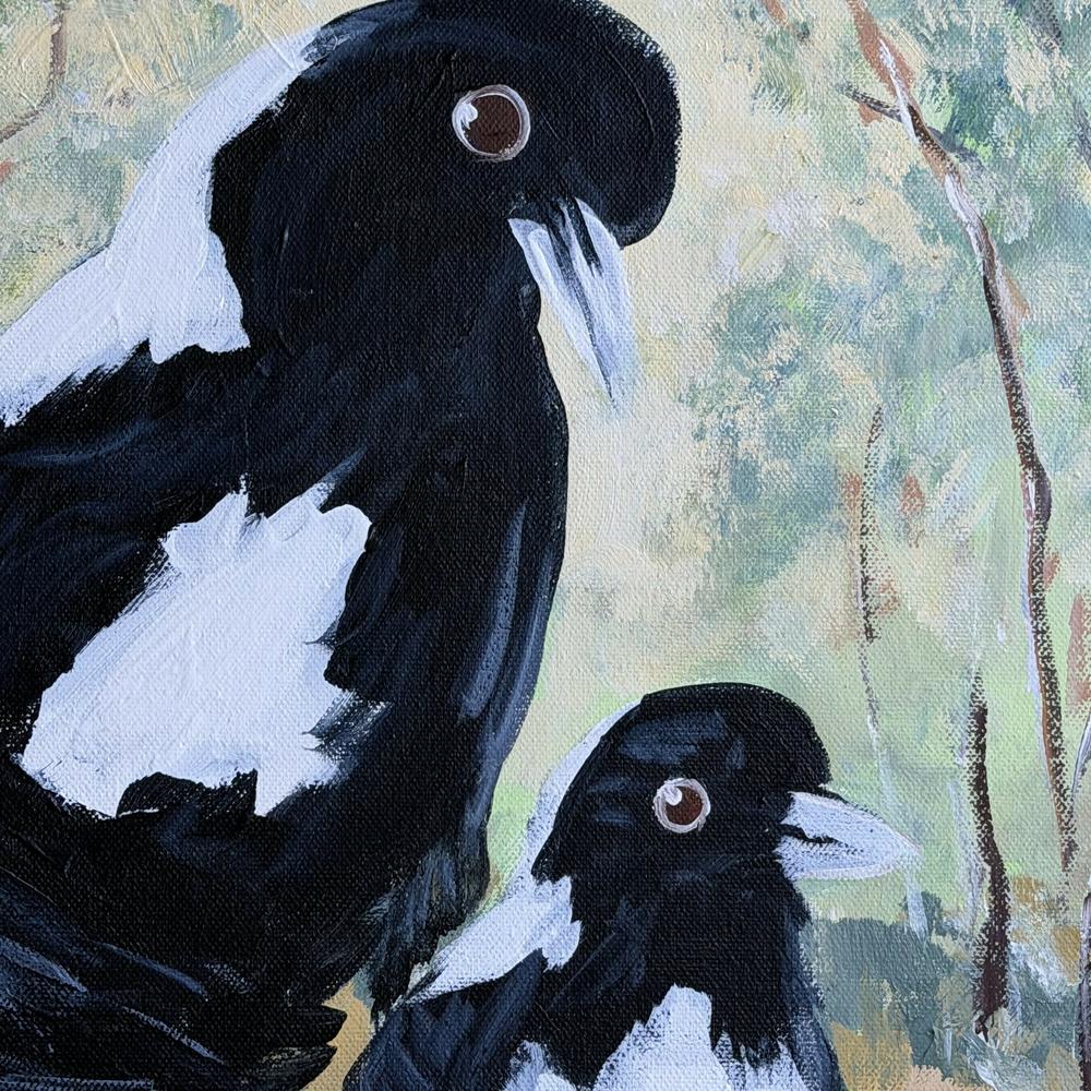 Magpies Garden-by-Meredith Howse-original art-Gioia