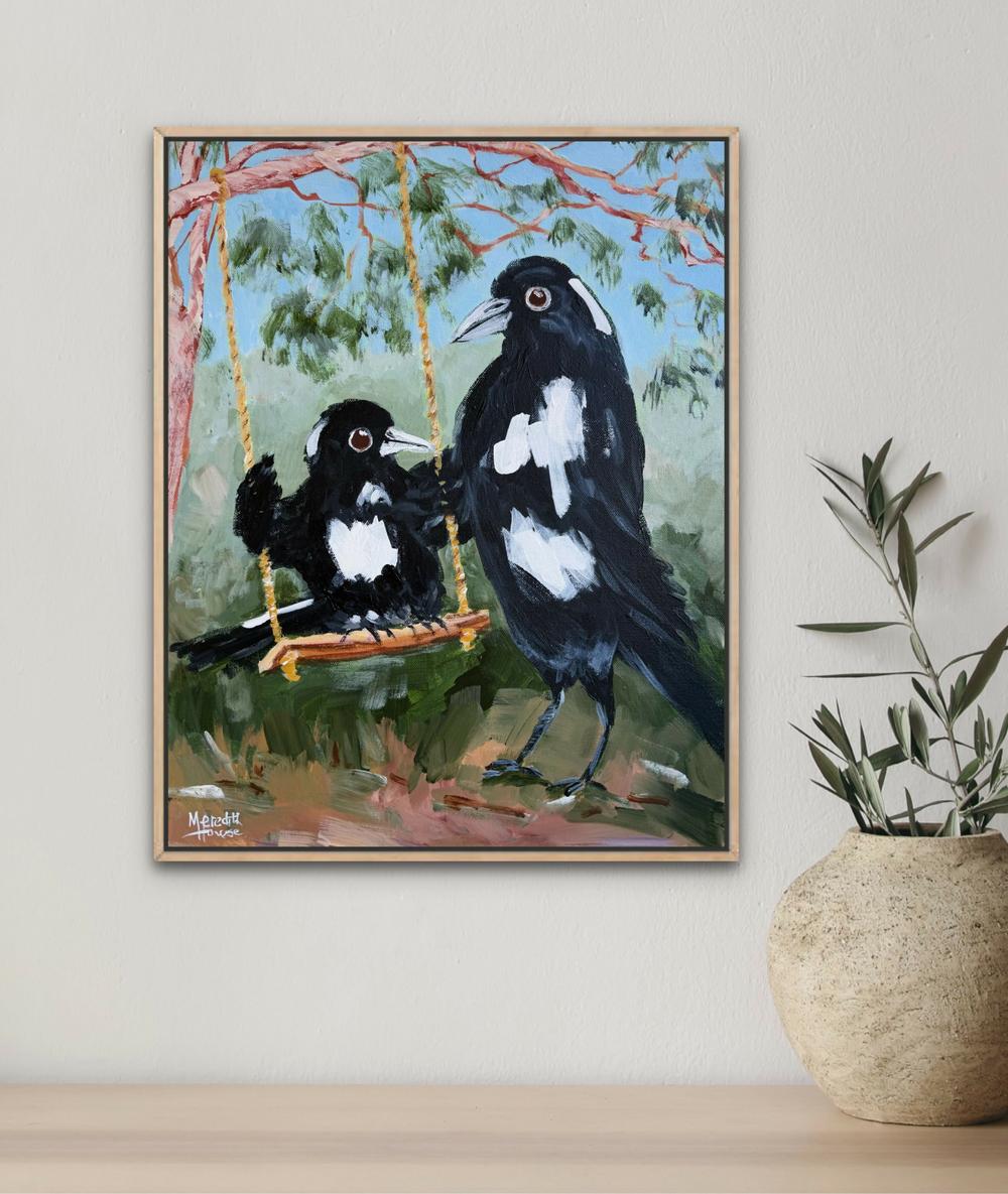 Magpies Garden-by-Meredith Howse-original art-Gioia