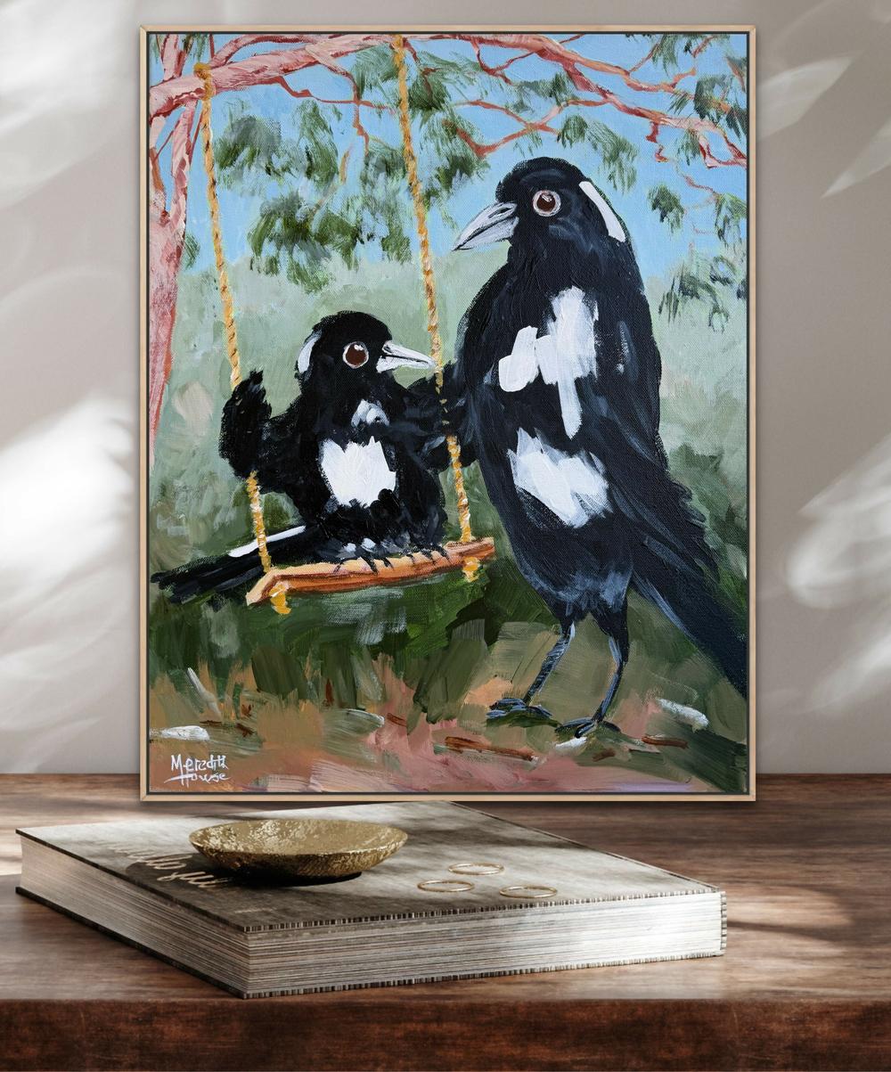 Magpies Garden-by-Meredith Howse-original art-Gioia