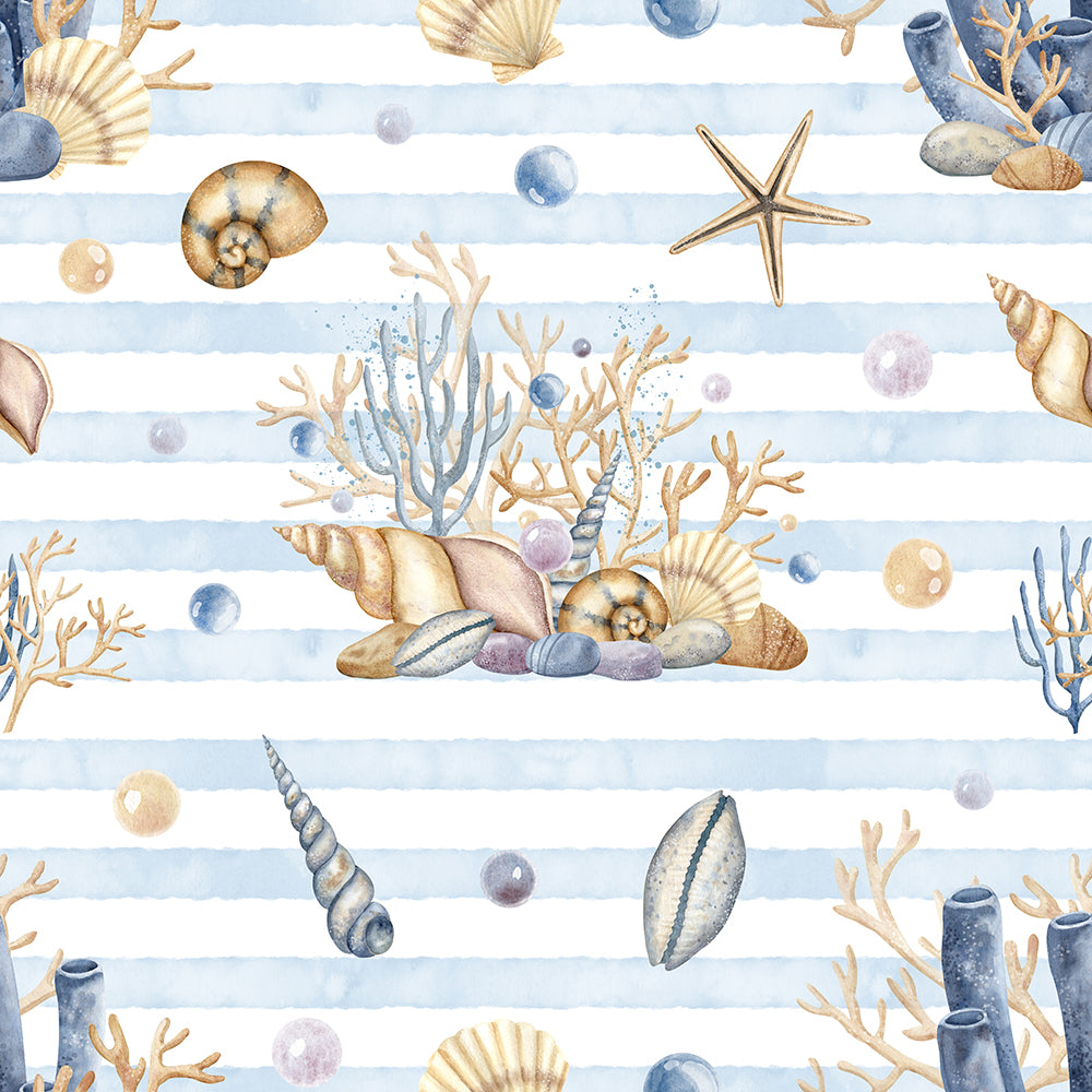 Marine Life And Beach Stripes-wallpaper-eco-friendly-easy-removal-Gioia Wall Art-1