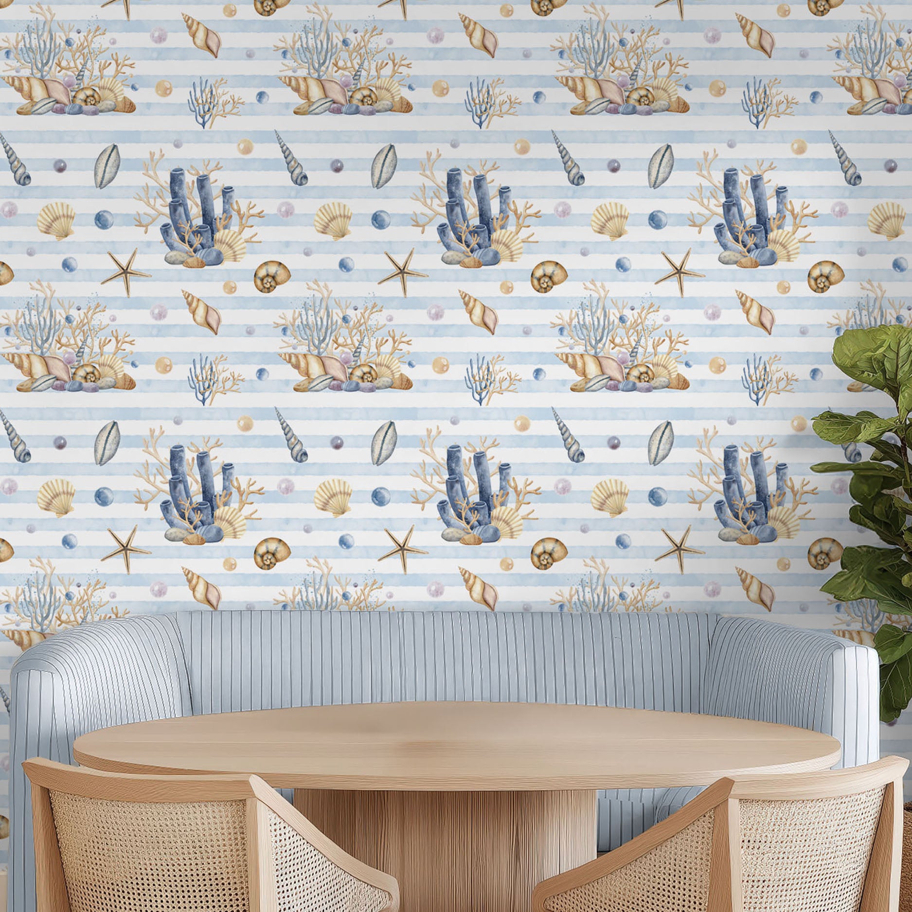 Marine Life And Beach Stripes-wallpaper-eco-friendly-easy-removal-Gioia Wall Art-2