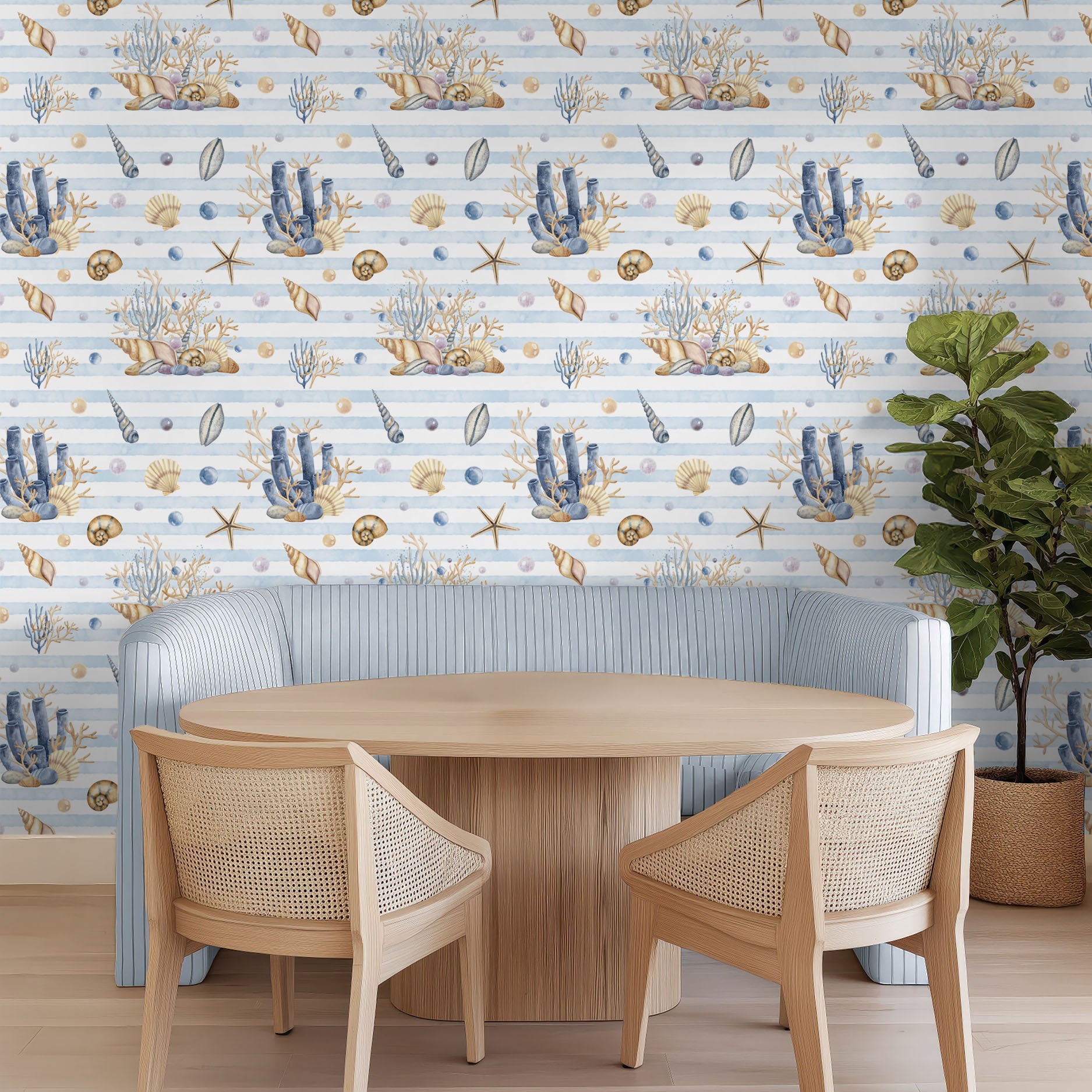 Marine Life And Beach Stripes-wallpaper-eco-friendly-easy-removal-Gioia Wall Art-5