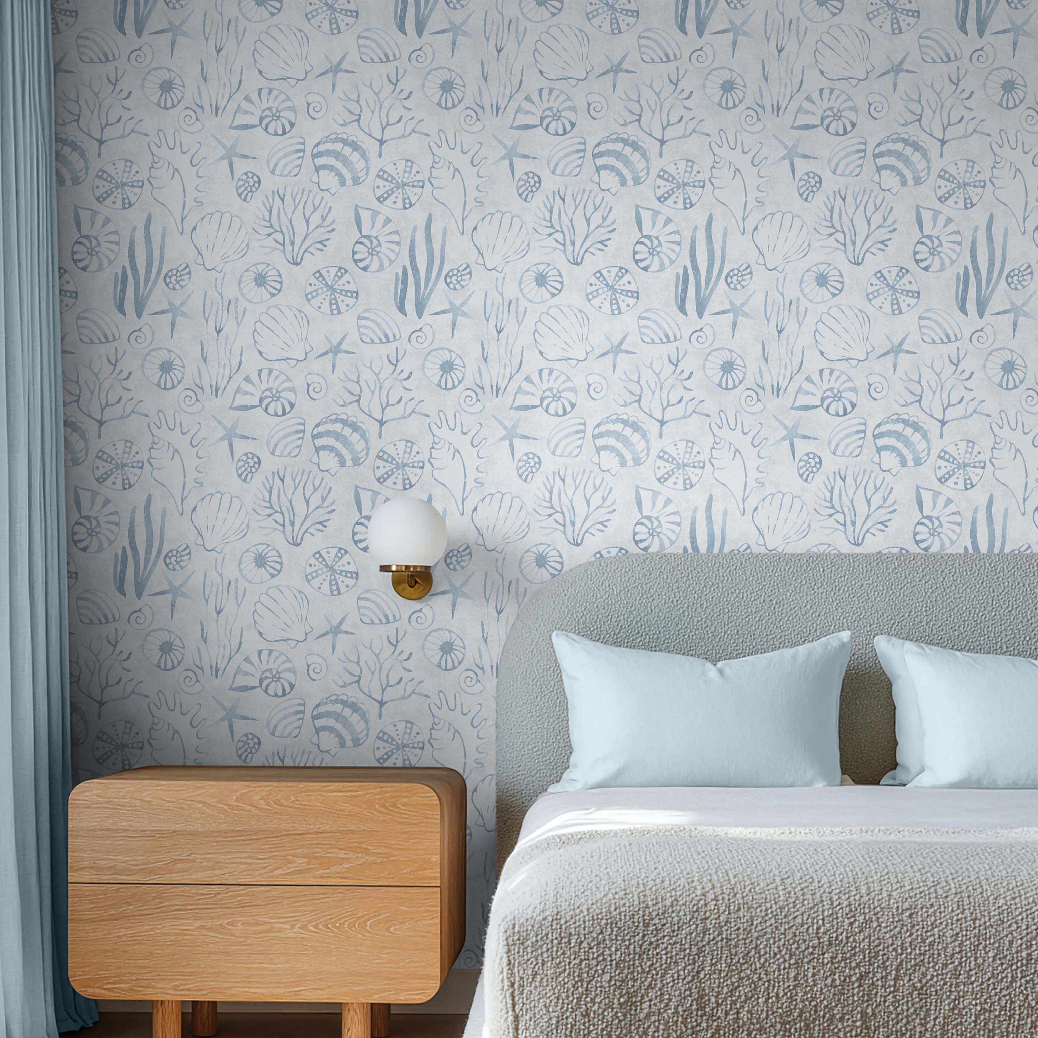 Marine Life On Nautical Blue-wallpaper-eco-friendly-easy-removal-Gioia Wall Art-2
