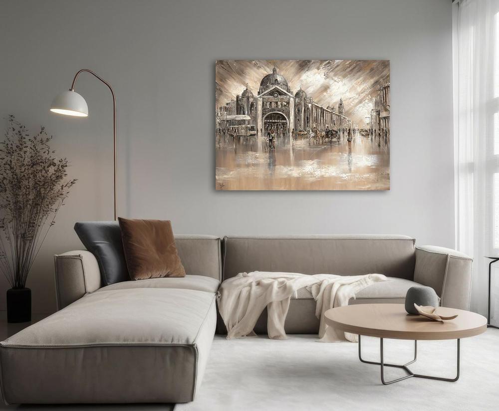 Melbourne Vibes, Flinders Station, Original Hand-Painted Canvas By Isabella Karolewicz , By Isabella Karolewicz-by-Isabella Karolewicz-original art-Gioia