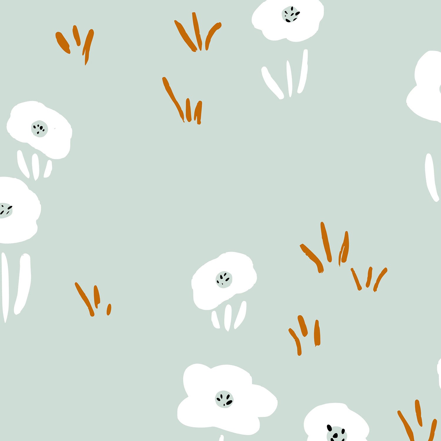 Minimalistic Wildflower Meadow Mint Pattern