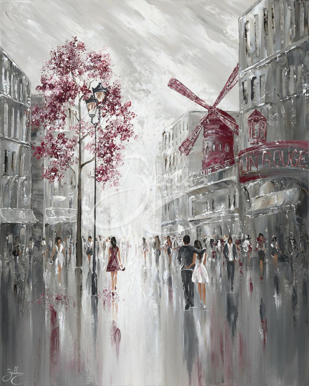 Moulin Rouge Streetscape , Original Hand-Painted Canvas By Isabella Karolewicz-by-Isabella Karolewicz-original art-Gioia