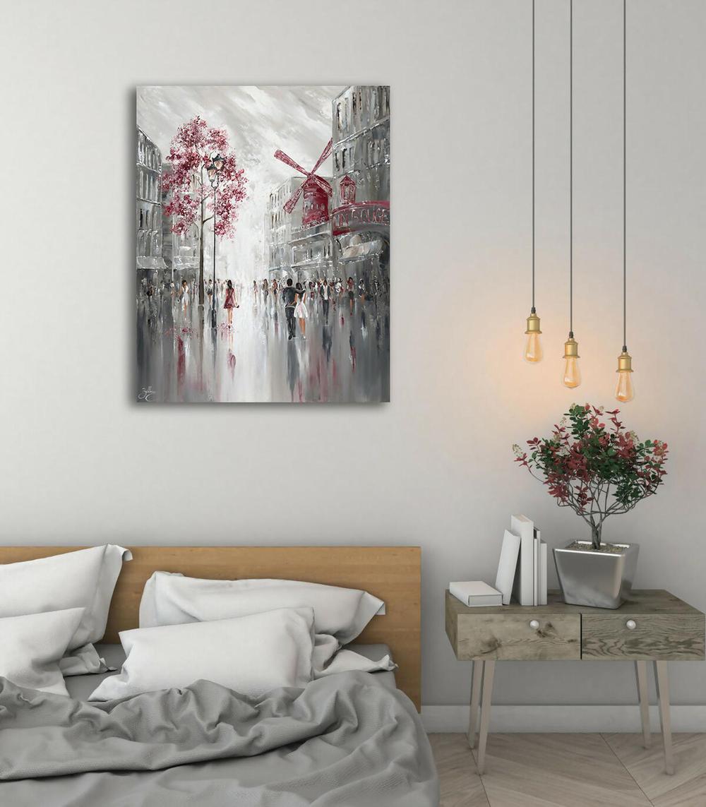 Moulin Rouge Streetscape , Original Hand-Painted Canvas By Isabella Karolewicz-by-Isabella Karolewicz-original art-Gioia