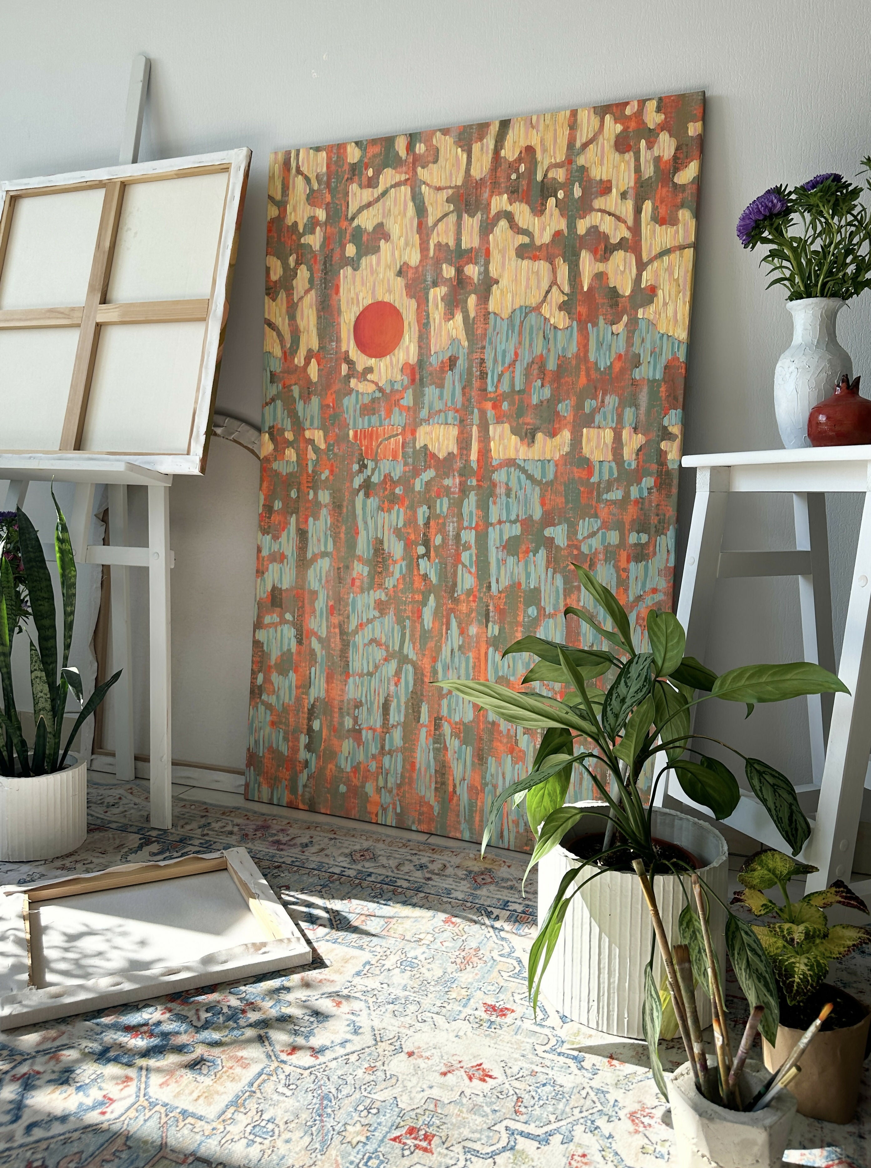 Pine Branches, Original Hand-painted Canvas by Ekaterina Prisich