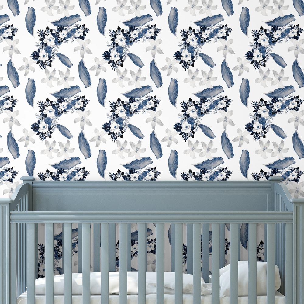 Nautical Blue Flowers-wallpaper-eco-friendly-easy-removal-Gioia Wall Art-2