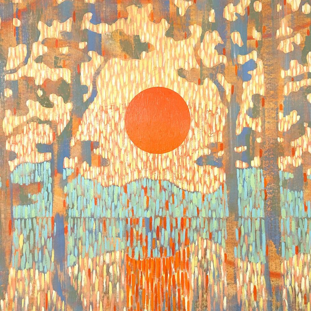 Orange Sun Over the Lake - Original Painting-by-Ekaterina Prisich Original Art-original art-Gioia