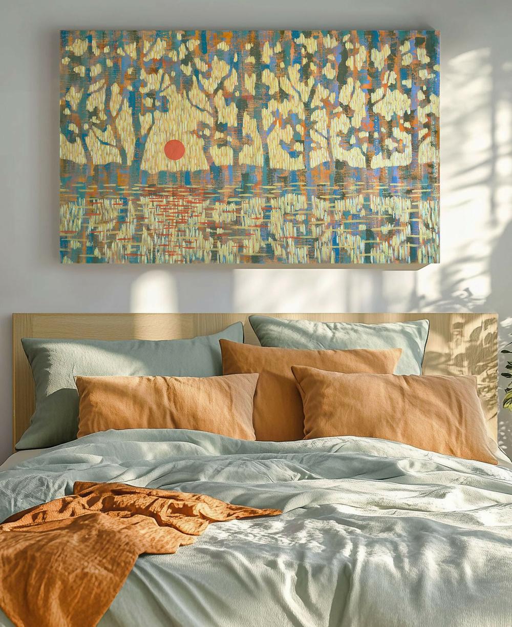 Pine Reflections at Sunset , Original Artwork-by-Ekaterina Prisich-original art-Gioia