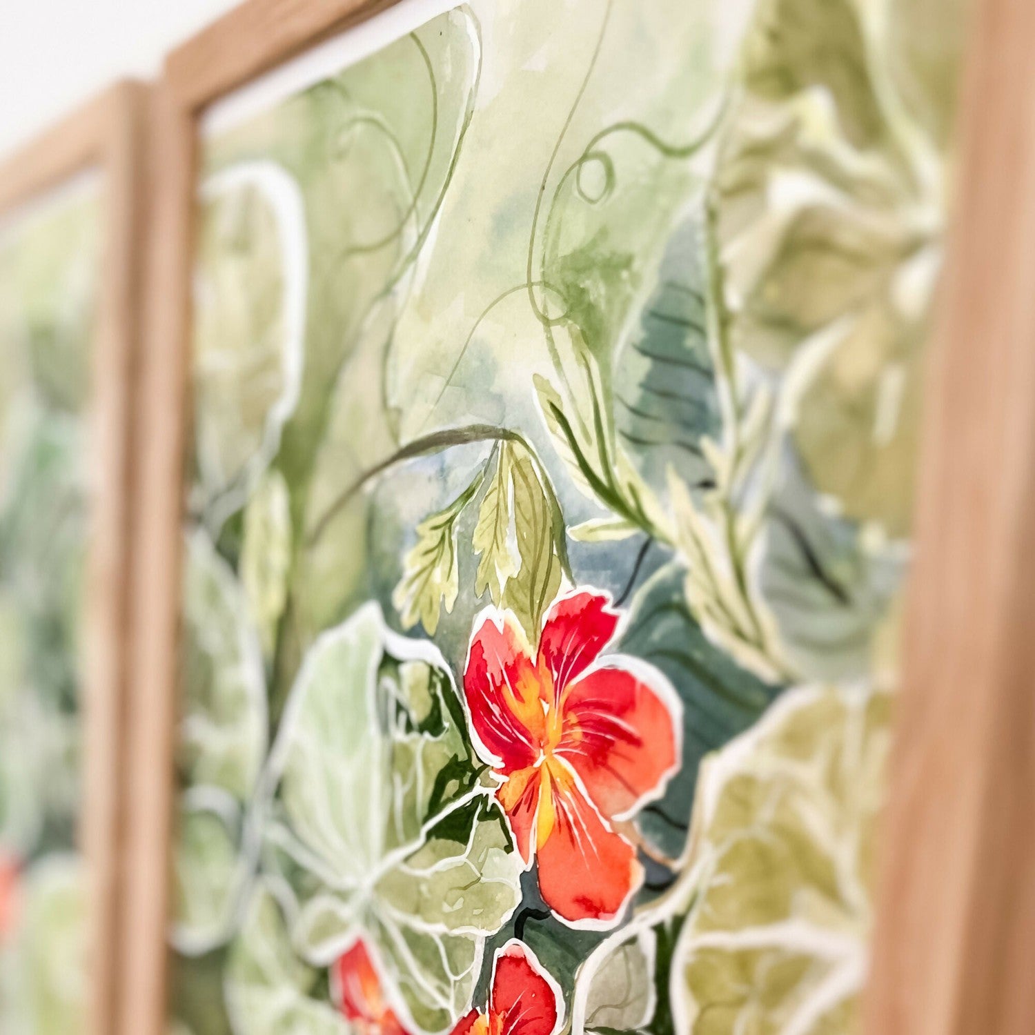 Nasturtium Tapestry, Set of 2, Original Hand-Painted Canvas By Lucrecia Caporale