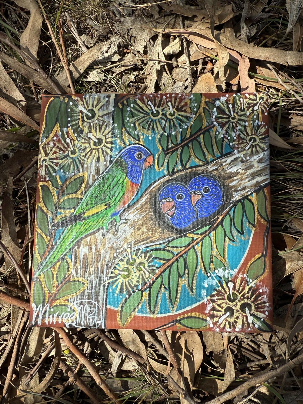 Rainbow Lorikeet and Babies-by-Art by Mirree-original art-Gioia
