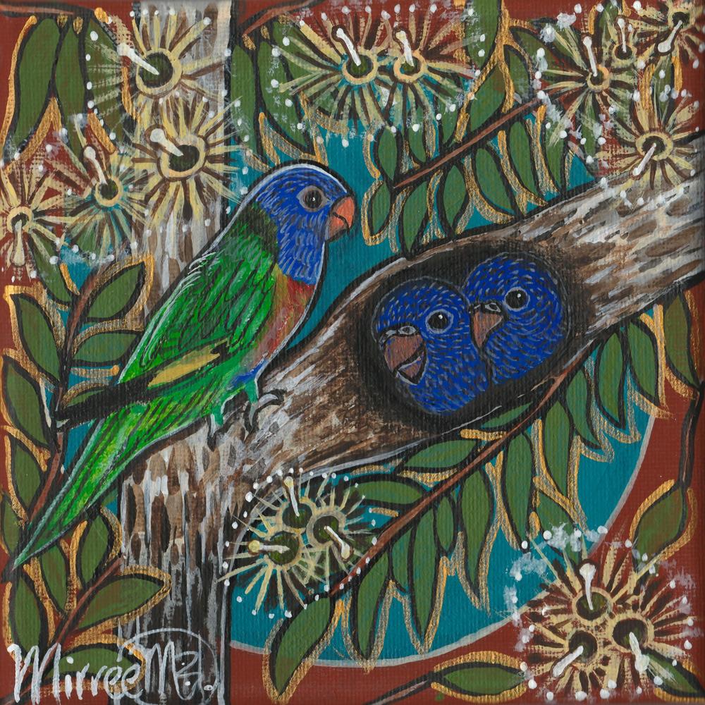 Rainbow Lorikeet and Babies-by-Art by Mirree-original art-Gioia
