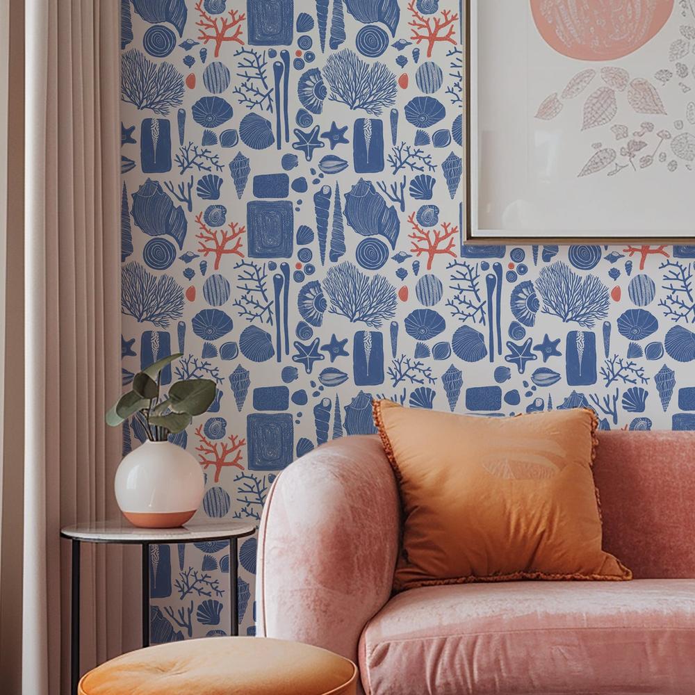 Reef Souvenirs, Blue and Coral-wallpaper-eco-friendly-easy-removal-Iryna Mushkarova-3