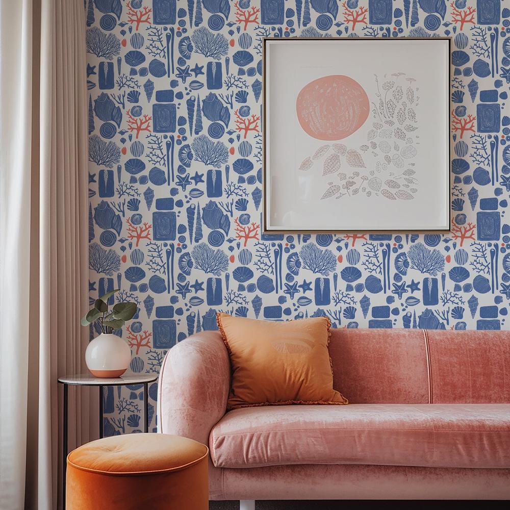 Reef Souvenirs, Blue and Coral-wallpaper-eco-friendly-easy-removal-Iryna Mushkarova-4