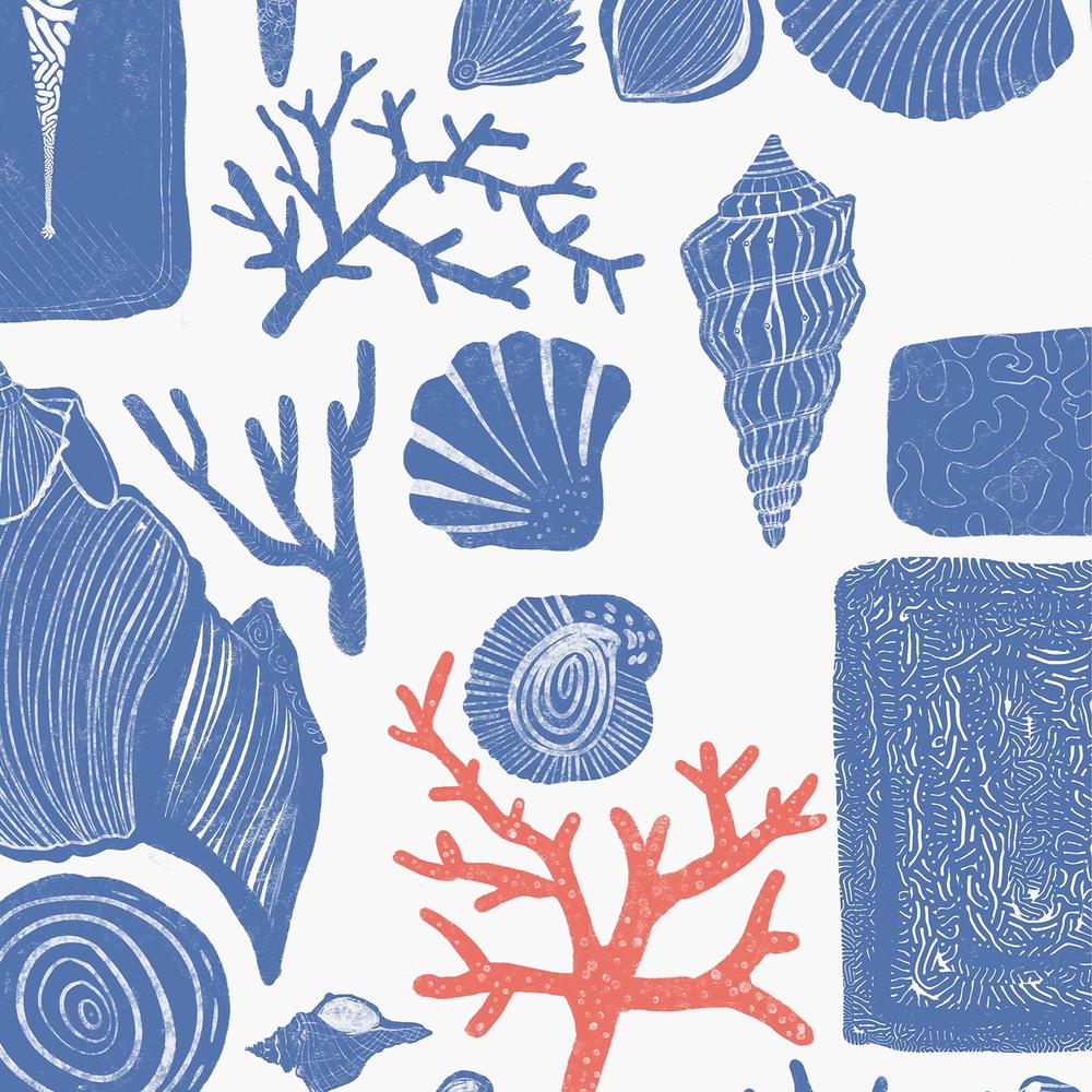 Reef Souvenirs, Blue and Coral-wallpaper-eco-friendly-easy-removal-Iryna Mushkarova-5